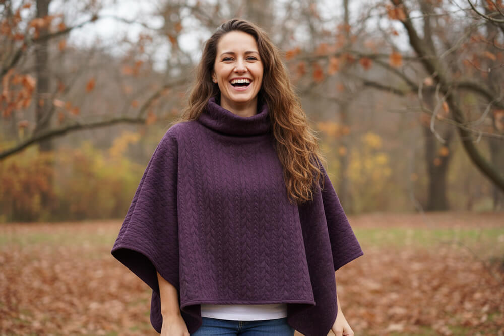 oblečení ušité z pleteniny – teplákoviny s copánkovým vzorem